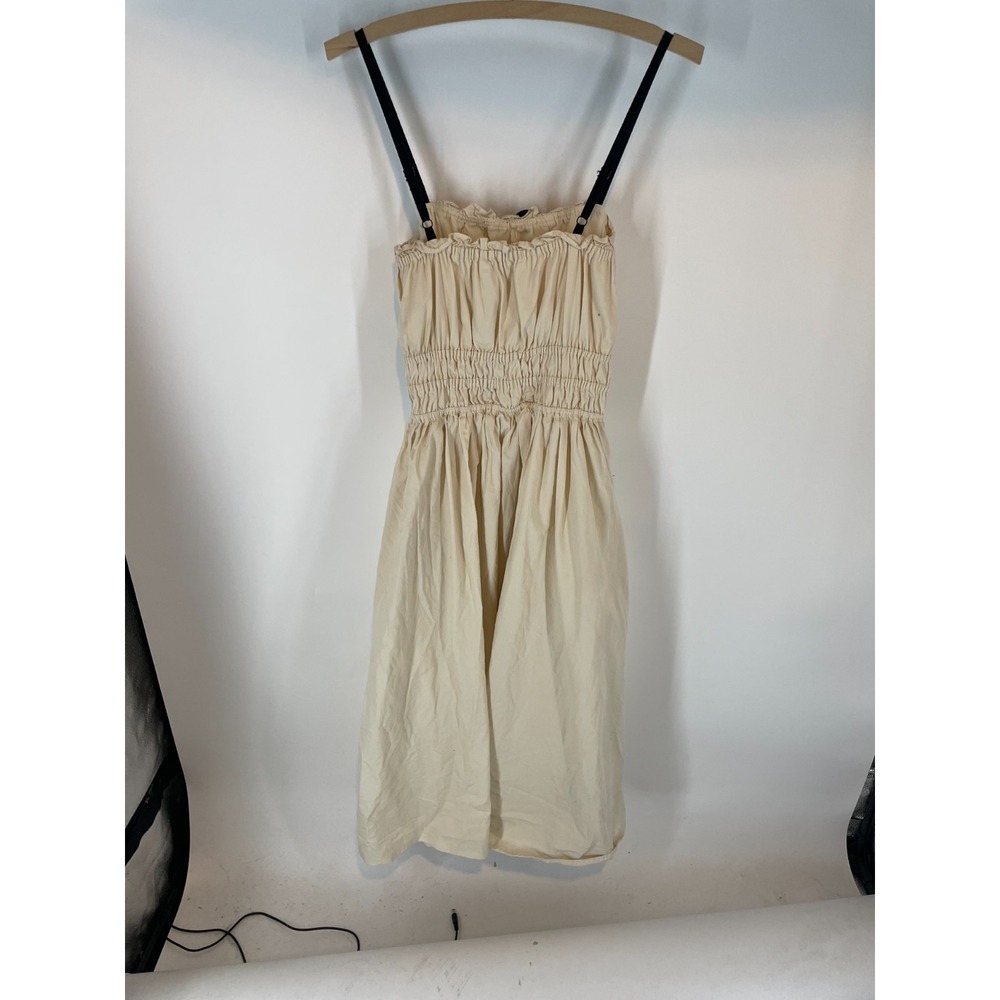Francesca's Smocked Elastic Bodice Modern Poplin Dress Light Beige Size M